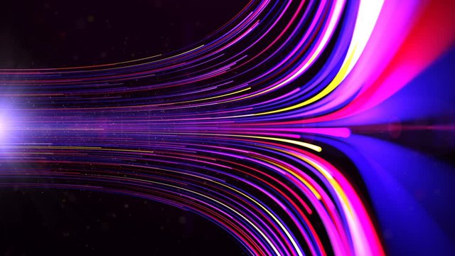 3d rendering. Animation of horizontal glow colorful line digital technology. Futuristic technology abstract background with lines for network, big data.Light ray beam effect.