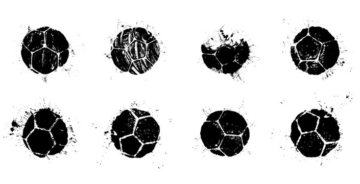 Grunge soccer ball abstract silhouettes set