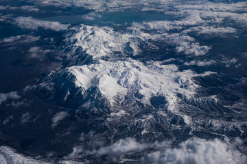 Aerial photo, panorama of snow covered Barla Mountain, Mount Barla, Egirdir Lake, Egirdir District, Isparta, Turkey, sharp aerial photography