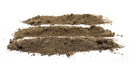 Dirt, soil pile with chunks isolated on white background