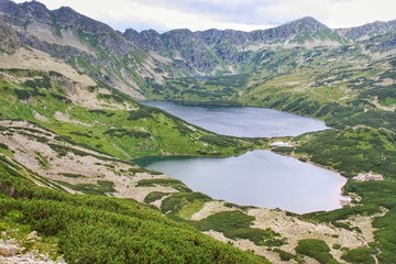 Fototapeta na wymiar Pond in Tatra Mountains in Poland. Five Pond Valley. Travel scenic in Europe. Tourism and hicking concept.