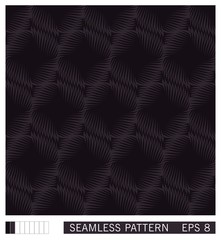 Seamless pattern. Symmetrical round shapes with spiral rays. Technological style of gearwheel. Trendy shading effect. Vector texture