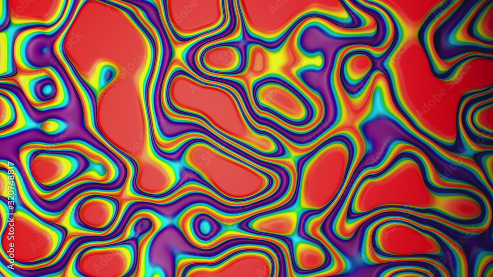 Poster abstract liquid holographic foil background with wavy surface of trendy vibrant texture and differen