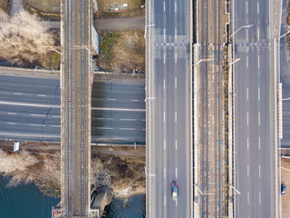 Aerial drone view. Bridge intersection.