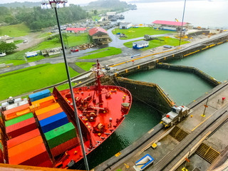 View of Panama Canal from cruise ship