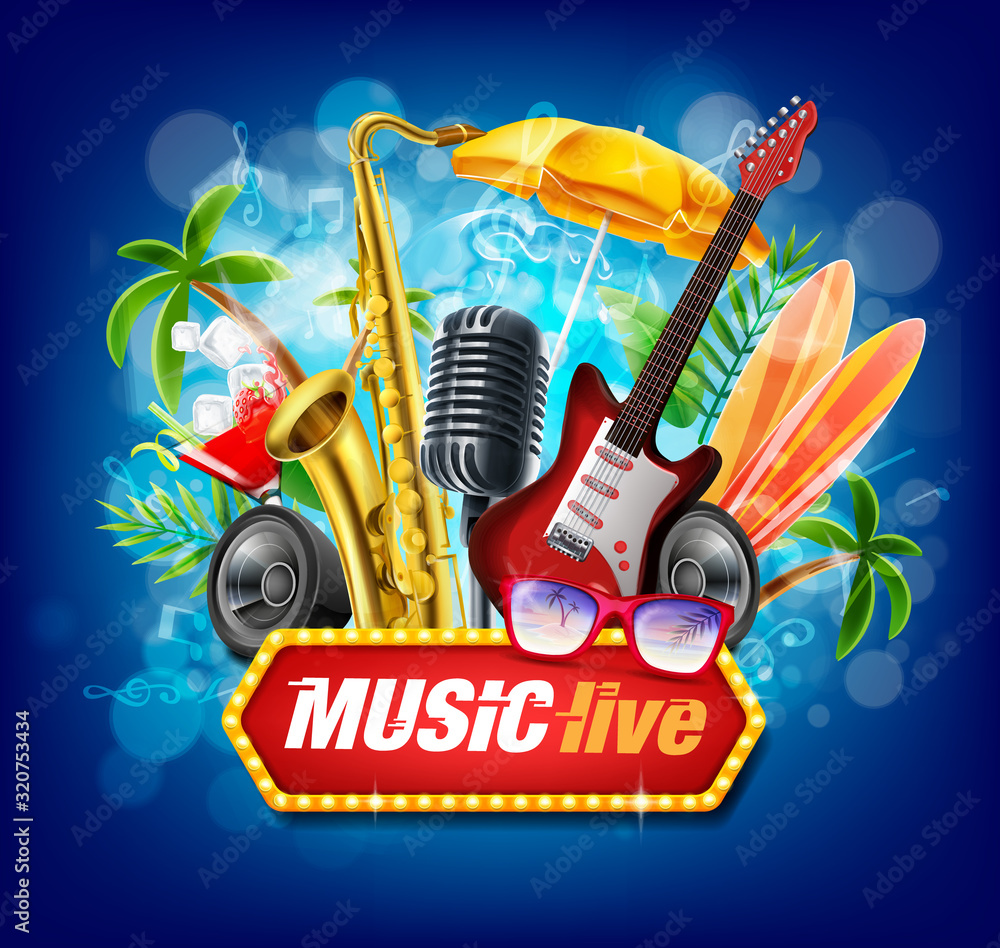 Wall mural music party vector illustration of instruments summer