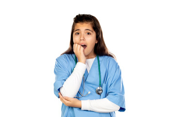 Funny girl with blue doctor uniform