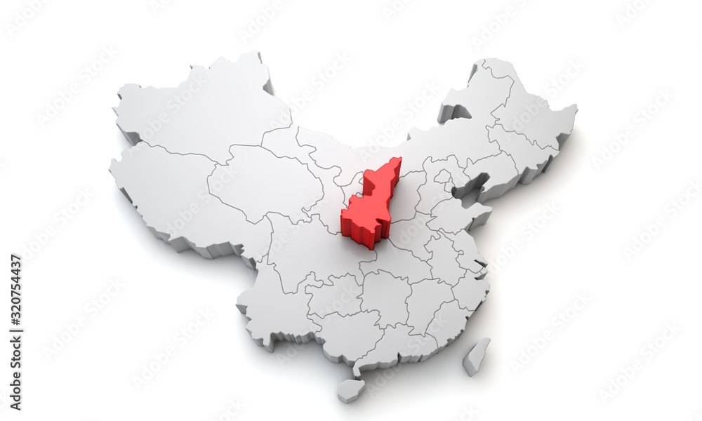 Poster map of china showing shaanxi regional area. 3d rendering