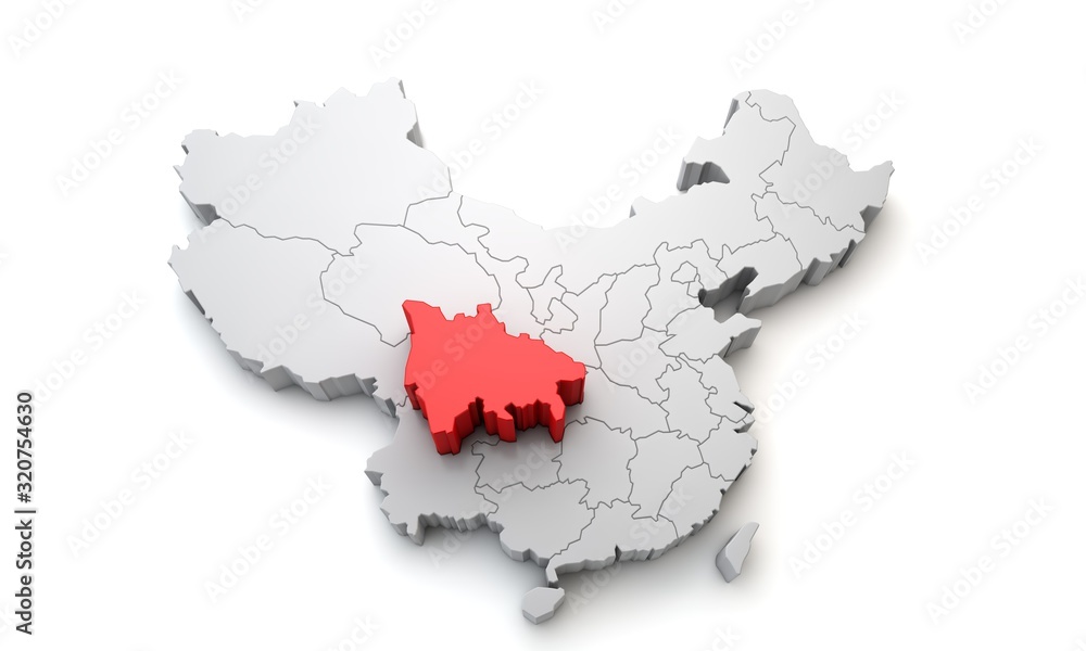 Poster map of china showing sichuan regional area. 3d rendering
