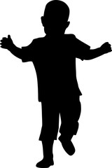 Vector illustration. Silhouette of a running happy boy