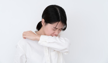 Asian woman  coughing