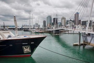Harbor Auckland New Zealand. Boats and skyline. Yachts