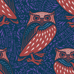 Owl illustration in tribal style. Ethnic patterned illustration. Vector.