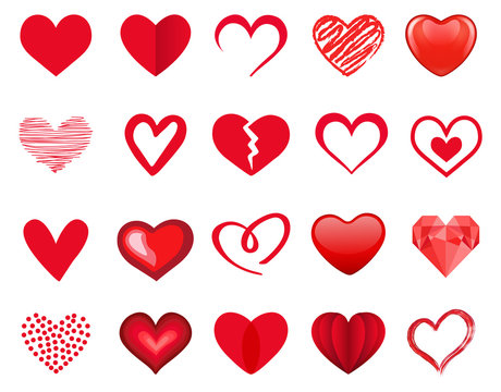 Red heart icon set. Vector illustration