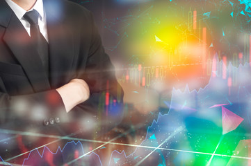 Stock market digital graph chart on LED display concept. A large display of daily stock market price and quotation. Indicator financial forex trade education background.