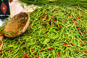 Traditional food market in Heho, Shan State, Myanmar former Burma