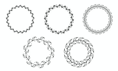 stock vector set or doodle floral  wreath frames