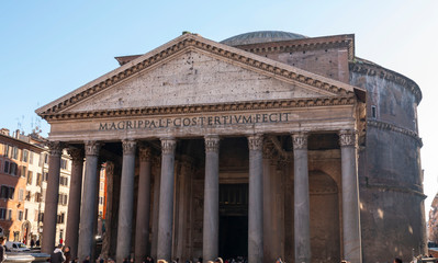 Obraz premium Pantheon, Rome, Italy. View of Pantheon basilica in center of Rome. The Pantheon behind the fountain in the City of Rome.
