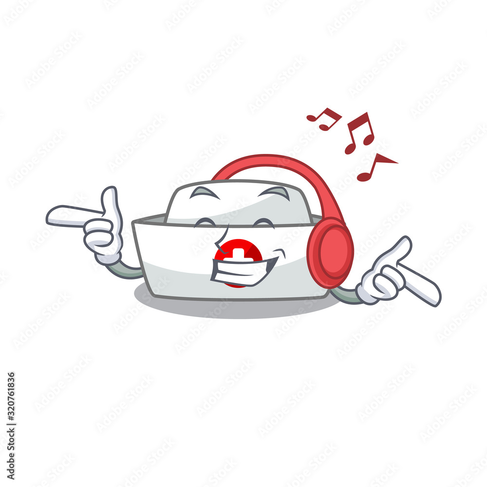 Wall mural listening music nurse hat mascot cartoon character design