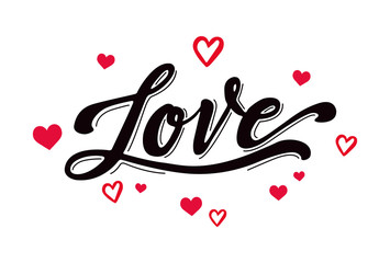 Happy Valentines Day typography poster with handwritten Love text.  Vector Illustration