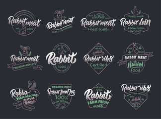 Set of vintage Rabbit and meat emblems and stamps. Colorful badges, templates and stickers
