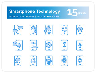 Smartphone Technology Icons Set. UI Pixel Perfect Well-crafted Vector Thin Line Icons. The illustrations are a vector.