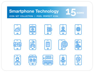 Smartphone Technology Icons Set. UI Pixel Perfect Well-crafted Vector Thin Line Icons. The illustrations are a vector.
