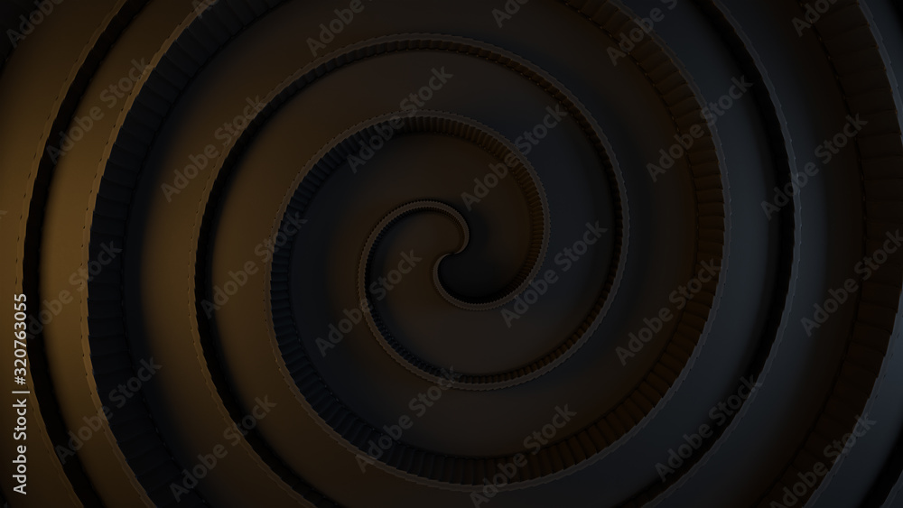 Aufkleber 3d render abstract background with spiral line and black texture. warm light.