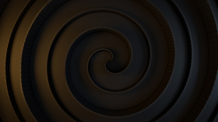 3d render abstract background with spiral line and black texture. Warm light.