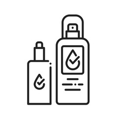 Obraz premium Waterproof spray bottles black line icon. Water repellent aerosol concept. Clothes, shoes protection sign. Pictogram for web page, mobile app, promo. UI UX GUI design element.