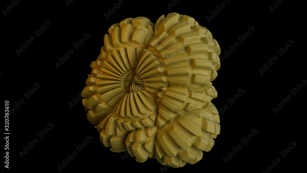 Poster 3d render abstract spherical element with a brick surface on black background.