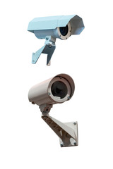 two modern video cameras to track the situation at the object on a white background