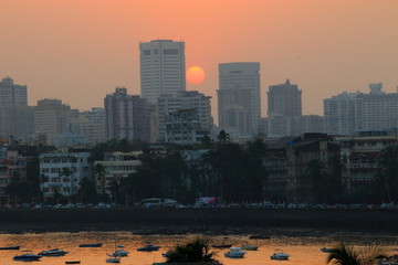 Mumbai city skyline at sunset