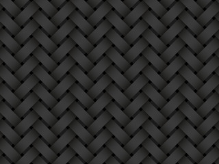 Black seamless pattern of interweaving curve bands. Vector dark background illustration.