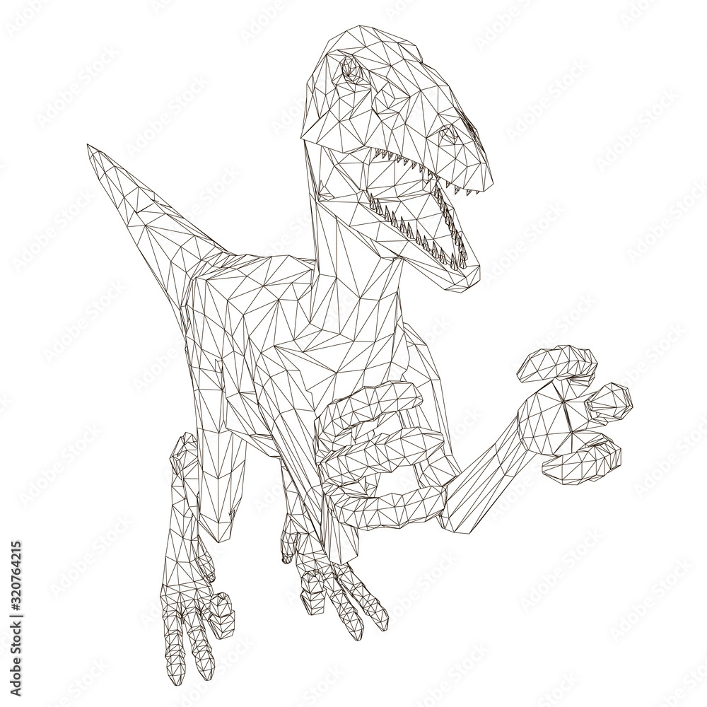 Aufkleber wireframe polygonal dinosaur. isolated on a white background dinosaur with an open mouth. 3d. vector