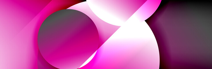 Dynamic trendy geometrical abstract background. Circles, round shapes 3d shadow effects and fluid gradients. Modern overlapping round forms