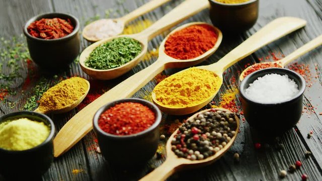 Bowls and spoons with spices