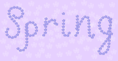 the words spring is painted with purple flowers on a lilac violet background