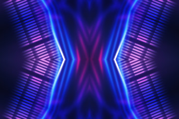 Dark abstract futuristic background. Neon glow, light lines, shapes. UV light.