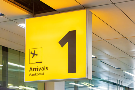 Dutch yellow airport arrival sign