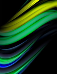 Silk smooth lines on black, liquid fluid color waves. Vector Illustration