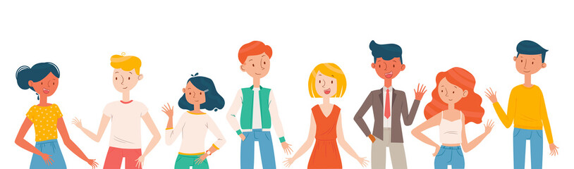 Vector characters design. Group of young boys and girls - 320766416