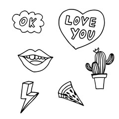 Simple and stylish collection of modern illustrations, vector hand drawn elements, doodles, lettering, phrase