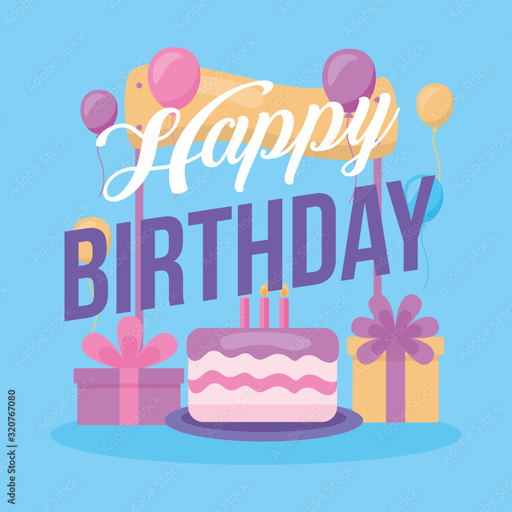 Wall mural happy birthday celebration card with sweet cake