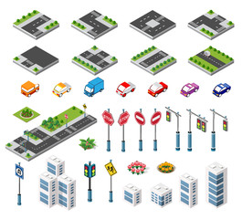 Isometric set building houses icons of blocks module - obrazy, fototapety, plakaty