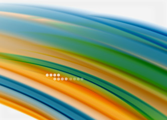 Wave lines abstract background, smooth silk design with rainbow style colors. Liquid fluid color waves. Vector Illustration