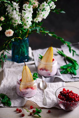 Pear and cranberry chia pudding.style rustic.