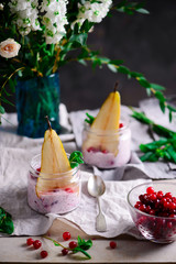 Pear and cranberry chia pudding.style rustic.