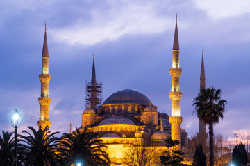 Fototapeta na wymiar Istanbul, Turkey - Jan 9, 2020: The Sultanahmet District and the Blue Mosque in Istanbul, Turkey