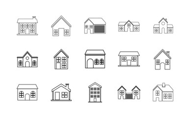 Fototapeta premium Isolated set of houses with windows and door vector design